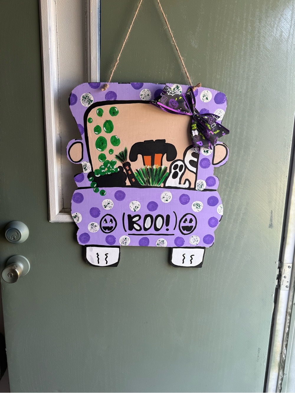 Purple Polka Dot Halloween 'Boo' Car Door Hanger